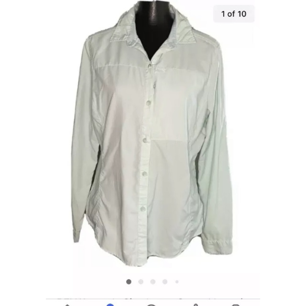 REI Women's Size Large Green Vented Long Sleeve Hiking Button Up Shirt Blouse